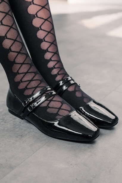 Kadın Çift Bantlı Düz Babet Almina 