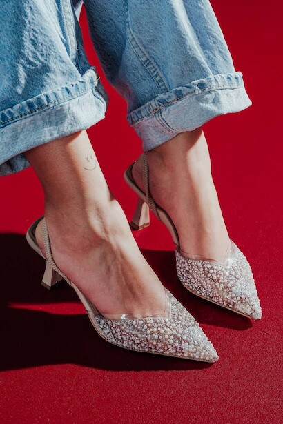 Nude Cilt Şeffaf Taş Detaylı Kadın Stiletto Stila Nude  6