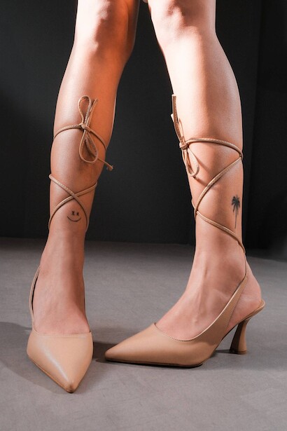 Nude Cilt Bilekten Bağlamalı Kadın Topuklu Ayakkabı Sise  Nude Cilt 4