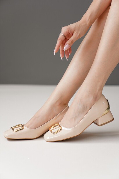 Kadın V Toka Kısa Topuklu Ayakkabı Valerio  Bej 6