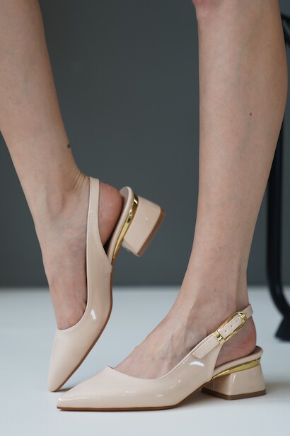 Kadın Gold Detaylı Topuklu Ayakkabı Vorina Nude