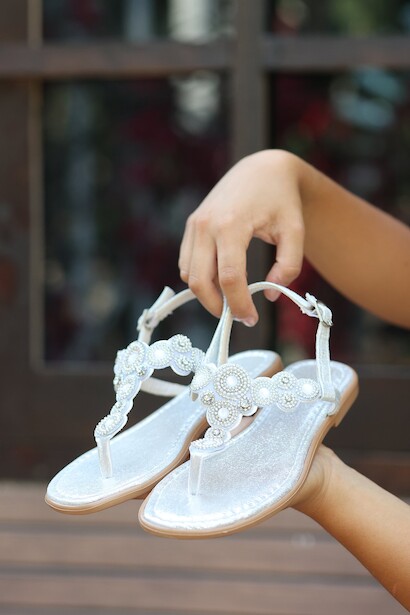 Kadın Taş Detaylı Parmak Arası Sandalet Sisim 