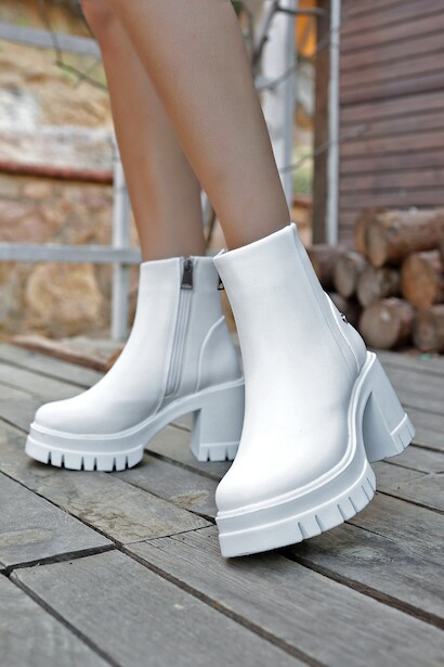 Kadın Yüksek Taban Fermuarlı Bot Klira Beyaz 