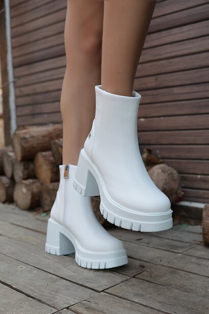 Kadın Yüksek Taban Fermuarlı Bot Klira Beyaz  Beyaz 4