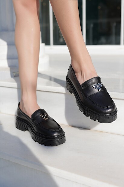 Kadın Düz Taban Hakiki Deri Günlük Ayakkabı Liora  Siyah Cilt 4