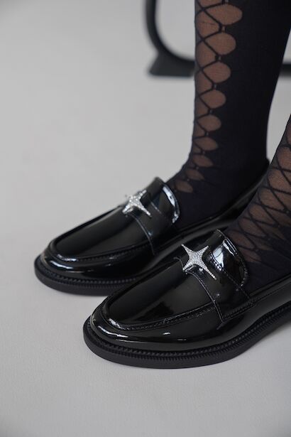 Kadın Toka Detay Düz Topuklu Loafer Cloria  Siyah Rugan 4