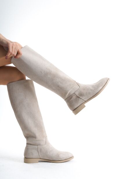 Kadın Fermuarsız Diz Altı Düz Çizme Roaley 