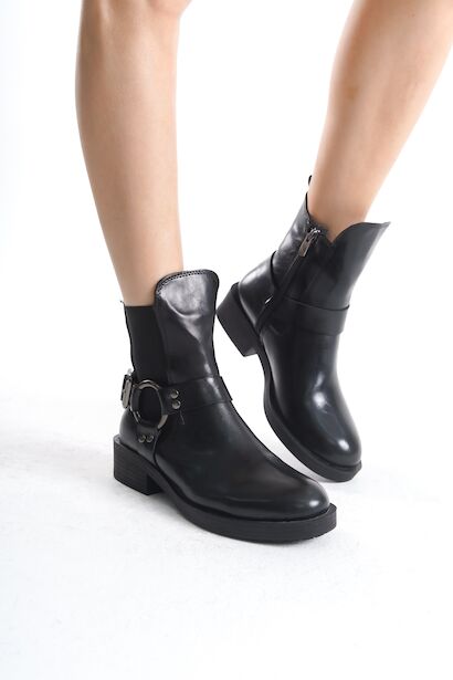 Kadın Tasarım Toka Detay Mini Topuklu Bot Bliona  Siyah 4