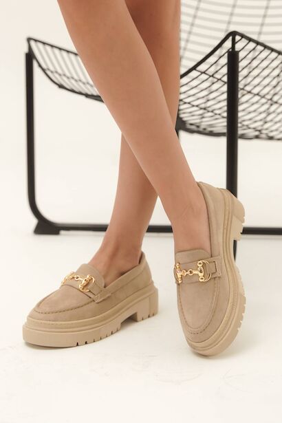 Kadın Toka Detaylı Loafer Clare  Bej Süet 4