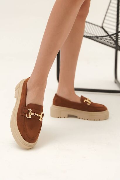 Kadın Toka Detaylı Loafer Clare  Taba Süet 4