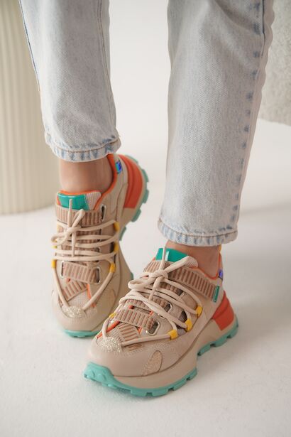 Kadın Tasarım Taban Renkli Sneaker Snena  Bej 4