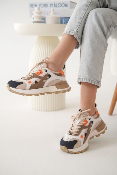 Kadın Fileli Kalın Taban Sneaker Crio Bej 4