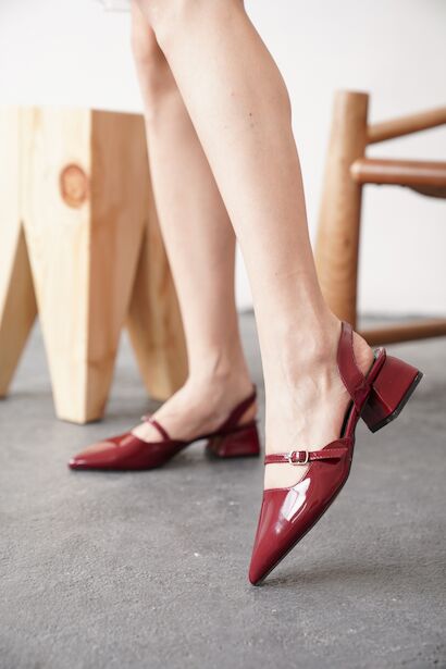 Kadın Arka Açık Tek Baret Kısa Topuklu Ayakkabı Alfa  Bordo 4