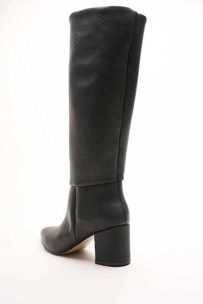 Kadın Fermuarsız Kısa Topuklu Diz Altı Çizme Alea  Siyah Cilt 4