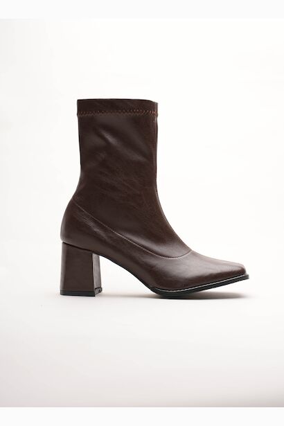 Kadın Fermuarlı Streç Topuklu Bot Cosele  Kahverengi 6