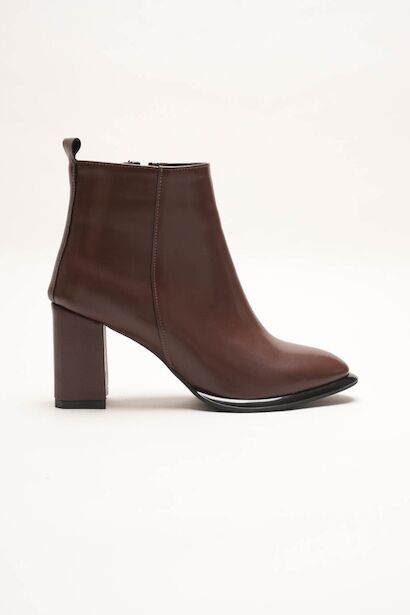 Kadın Kahverengi Kalın Topuklu Fermuarlı Kışlık Bot & Suni Deri Bilek Boy Bootie Julian 