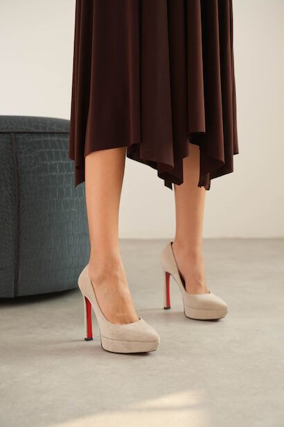 Kadın Baretli Platform Topuklu Ayakkabı Siena  Bej Süet 6