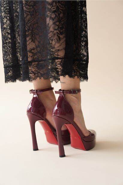 Kadın Baretli Platform Topuklu Ayakkabı Accies  Bordo 9