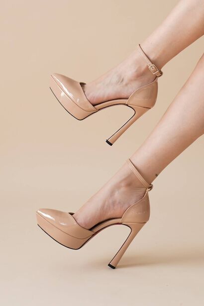 Kadın Baretli Platform Topuklu Ayakkabı Accies  Nude Rugan