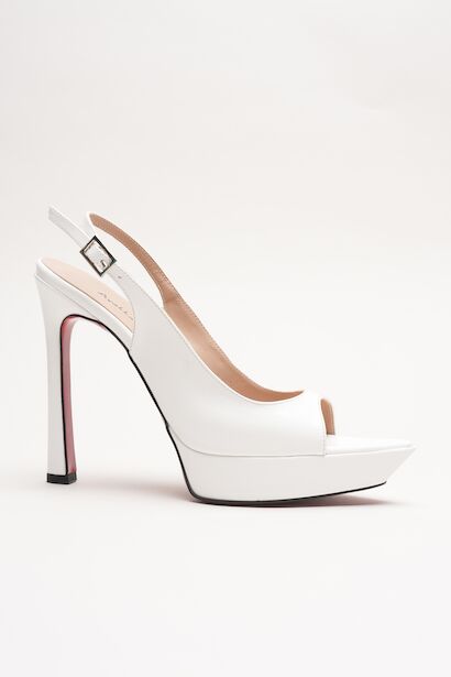 Kadın İnce Topuklu Platform Terlik Sisie  Beyaz Rugan 