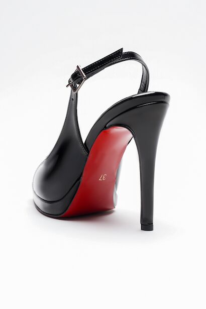 Kadın Arka Açık Sivri Burun İnce Topuklu Platform Ayakkabı Hari  Siyah Rugan 4