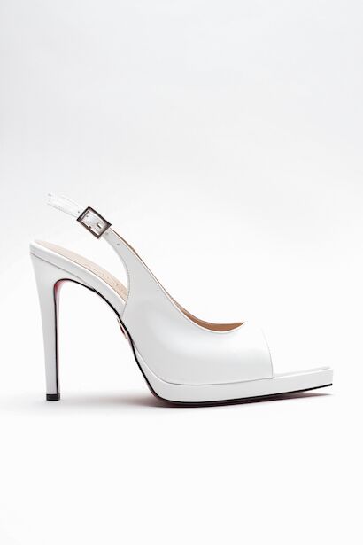 Kadın Arka Açık Sivri Burun İnce Topuklu Platform Ayakkabı Hari  Beyaz Rugan 