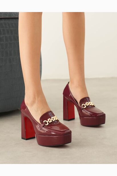Kadın Platform Tasarım Toka Detaylı Orta Topuklu Ayakkabı Vanera  Bordo 6