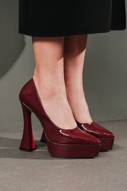 Kadın Özel Tasarım Orta Topuklu Topuklu Ayakkabı Mila  Bordo 4