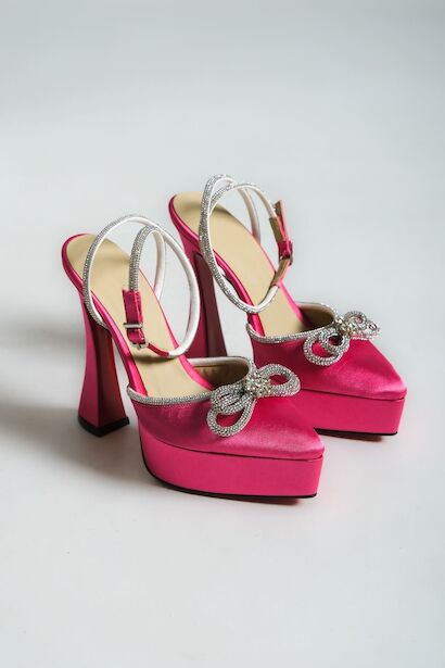 Kadın Özel Tasarım Orta Topuklu Topuklu Ayakkabı Fallon  Fuşya Saten