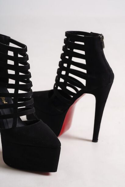 Kadın Platform Özel Tasarım Topuklu Platform Kadın Ayakkabı Comfort  Siyah Süet 4