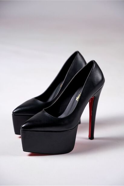 Kadın Özel Tasarım Orta Topuklu Topuklu Ayakkabı Drew  Siyah Cilt