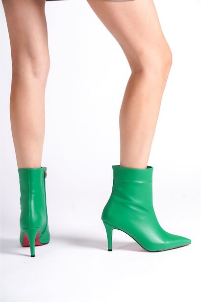 Kadın Kısa Topuklu Sivri Burun Bot Deco  Yeşil 4