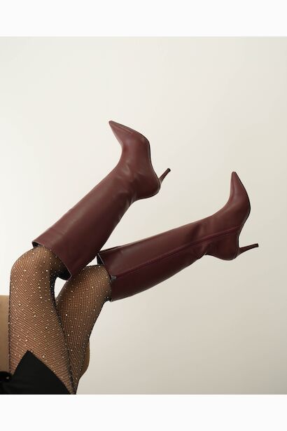 Kadın Sivri Burun Kısa Topuklu Çizme Zelda  Bordo 6