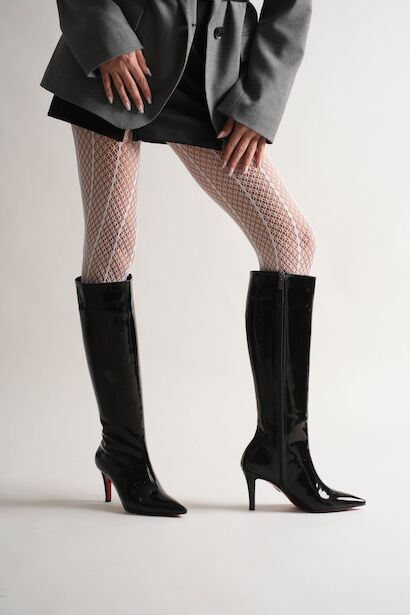 Kadın Sivri Burun Kısa Topuklu Çizme Zelda  Siyah Rugan 6