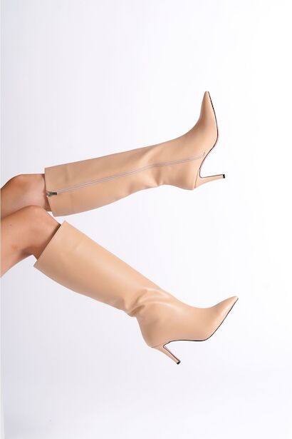 Kadın Sivri Burun Kısa Topuklu Çizme Zelda  Nude Cilt 4