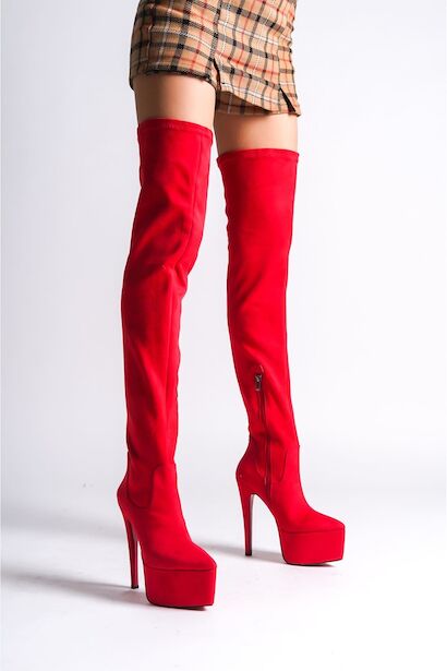 Kadın Sivri Burun Yüksek Topuklu Diz Üstü Streç Çizme Isabella 