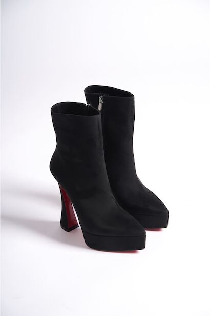 Kadın Sivri Burun Platform Bot Space  Siyah Süet 4