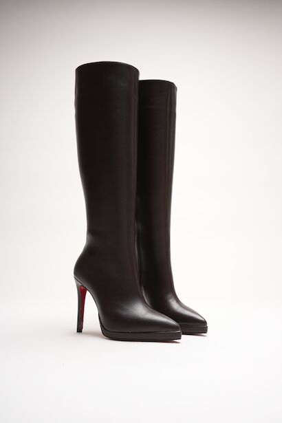 Kadın Diz Altı Kısa Platform Topuklu Çizme Amazen  Kahverengi