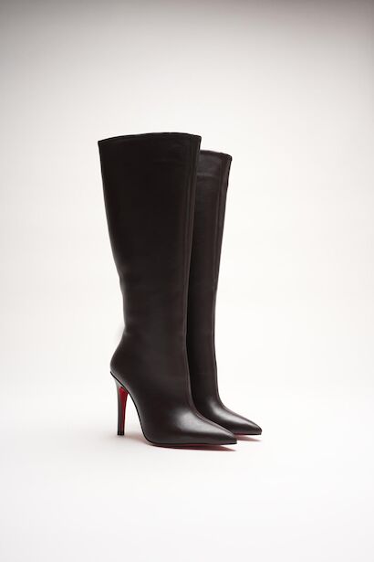 Kadın Sivri Burun Fermuarsız İnce Topuklu Diz Altı Çizme Monias  Kahverengi