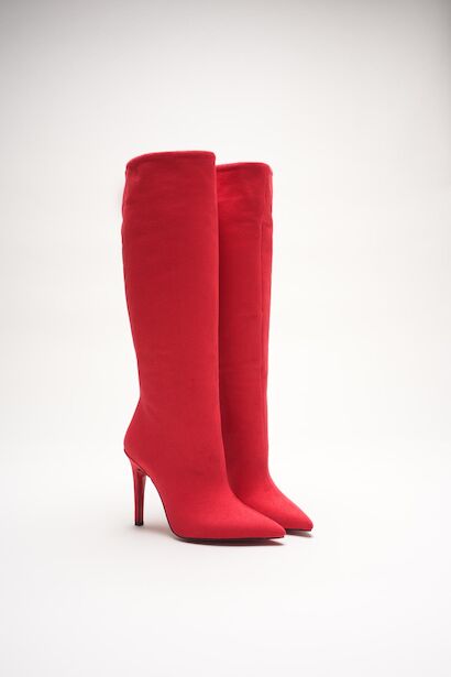 Kadın Sivri Burun Fermuarsız İnce Topuklu Diz Altı Çizme Monias 