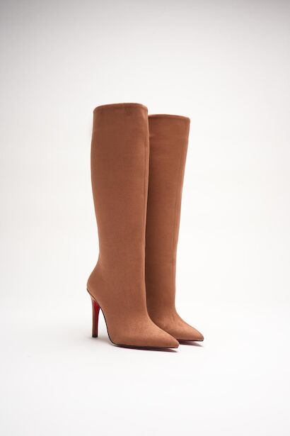 Kadın Sivri Burun Fermuarsız İnce Topuklu Diz Altı Çizme Monias 