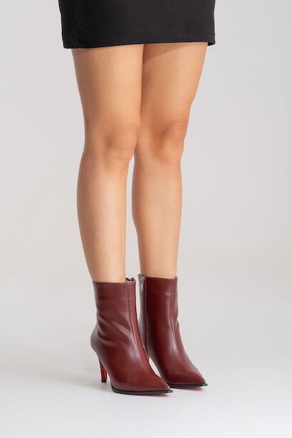 Kadın Bilek Boy Kısa İnce Topuklu Bot Torina  Bordo 6