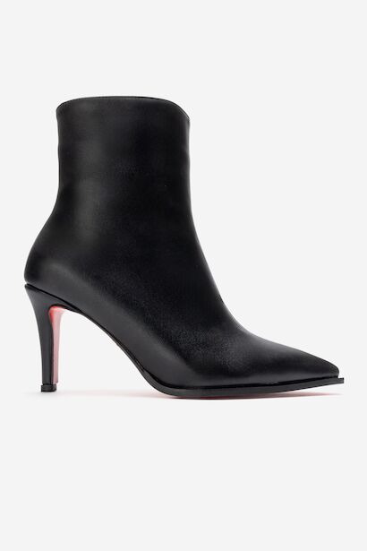 Kadın Bilek Boy Kısa İnce Topuklu Bot Torina  Siyah Cilt